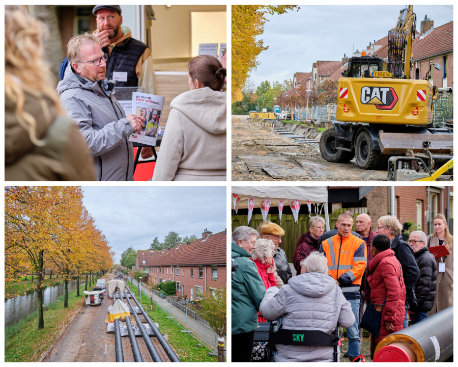 Collage van de werkzaamheden en bewoners die met elkaar praten